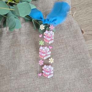 Handmade acrylic bookmark bookish stack ribbon blue cutesy art reader gift